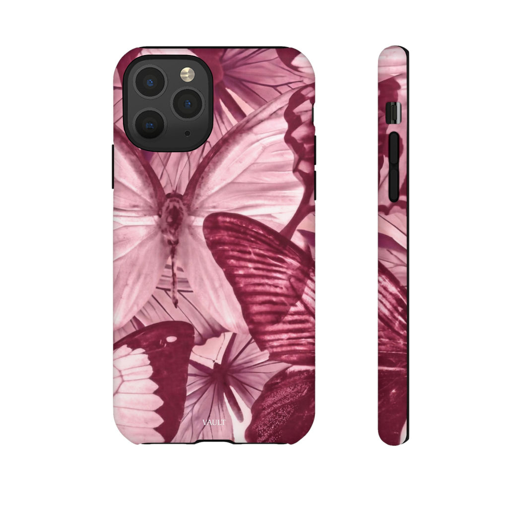 Butterfly Tough Phone Case — Vintage Pink Floral Protective Cover