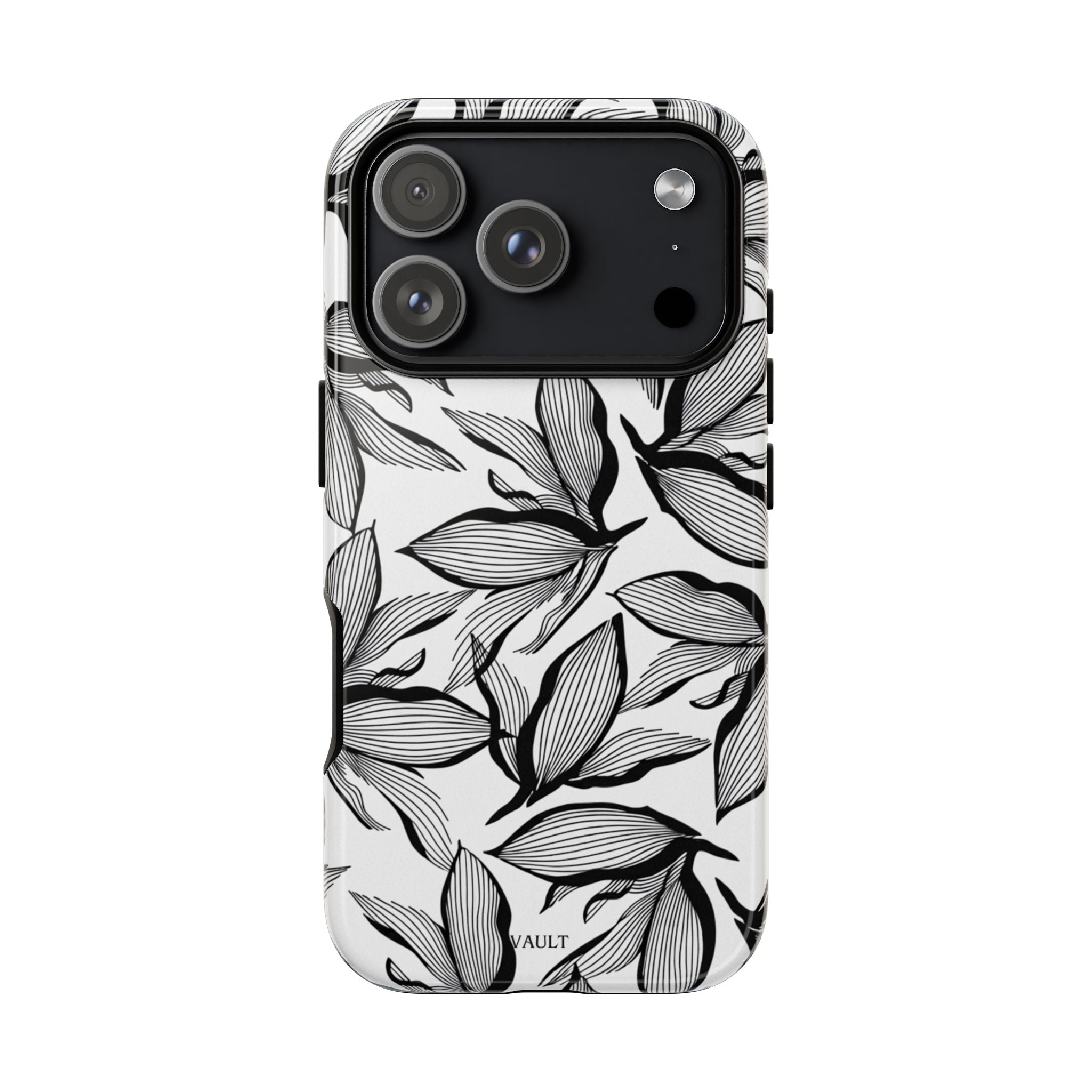 Floral Leaves Tough Phone Case – Black & White Botanical Protection