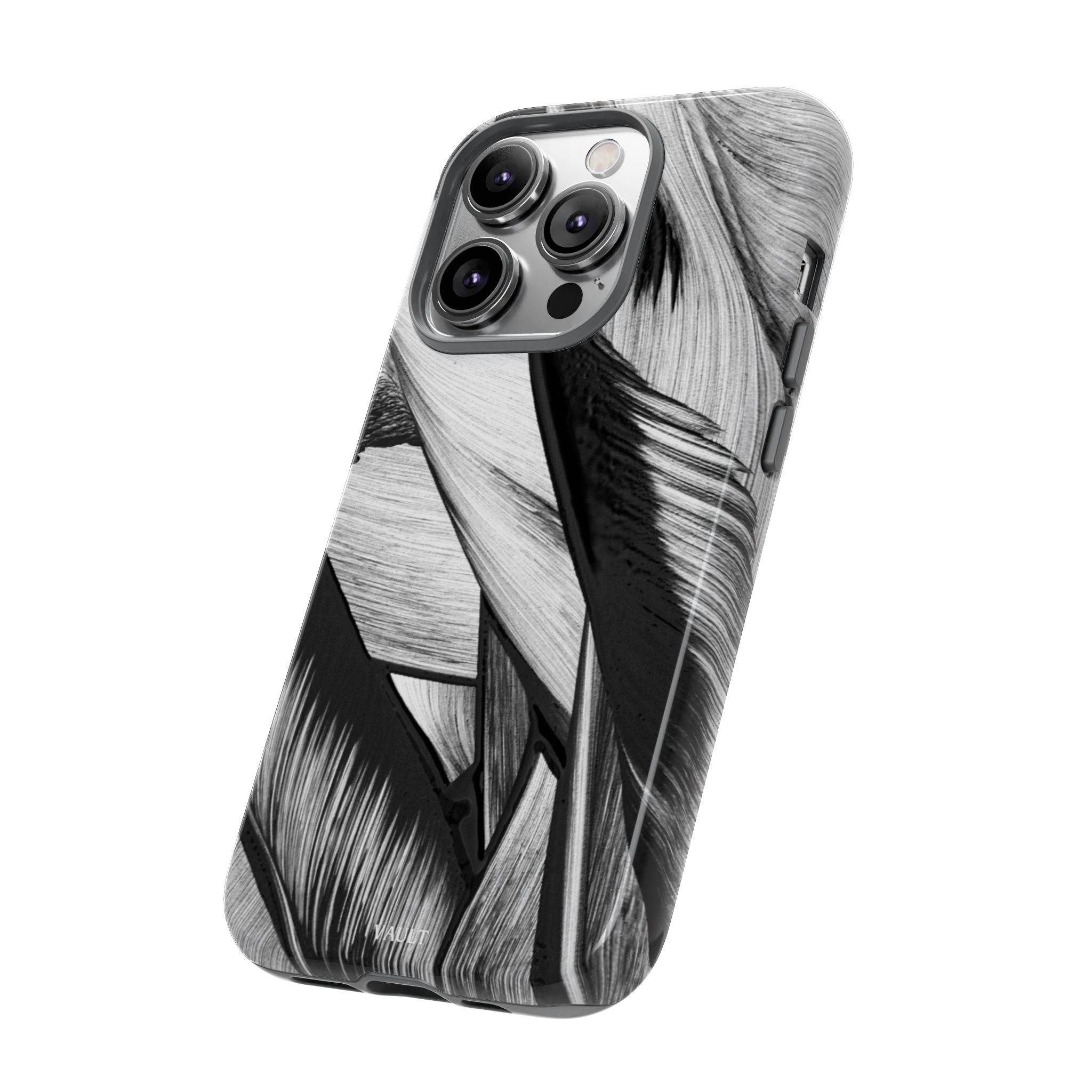 Monochrome Tropical Leaf Tough Phone Case — Black & White Botanical Protective Cover
