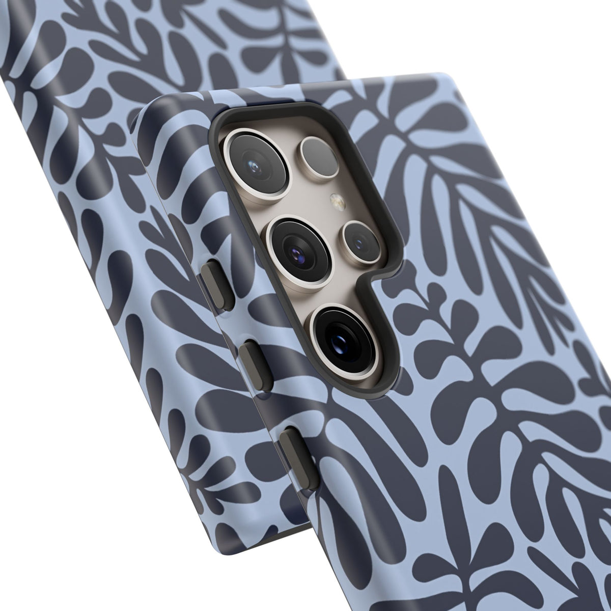 Floral Fern Tough Phone Case – Navy Blue on Light Blue, Protective Slim Cover