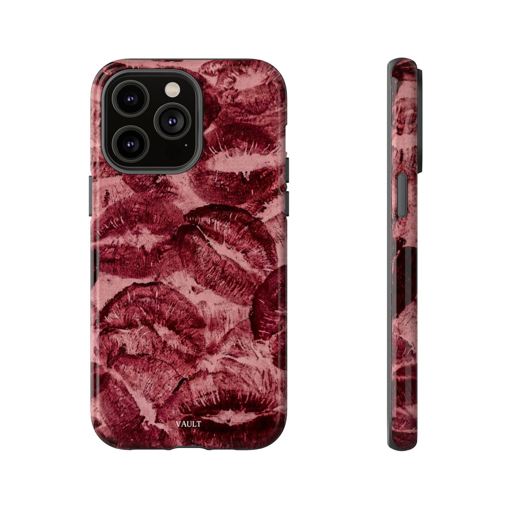 Kiss Print Phone Case – Burgundy Lip Pattern Protective Phone Cover