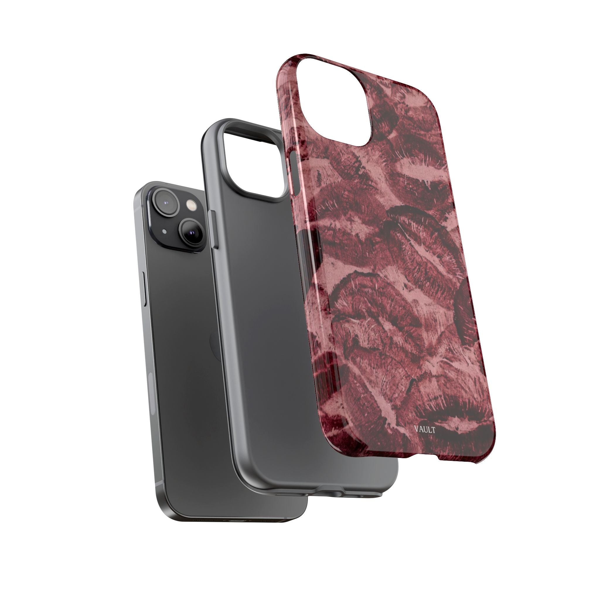 Kiss Print Phone Case – Burgundy Lip Pattern Protective Phone Cover