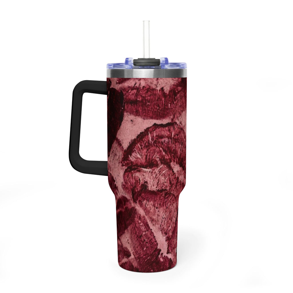 40oz Vacuum Tumbler - Burgundy Rose Marble Insulated Travel Cup