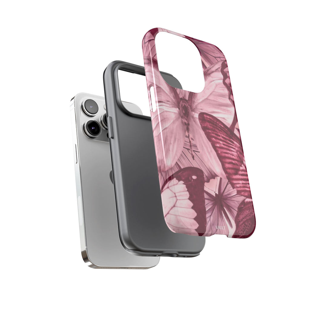 Butterfly Tough Phone Case — Vintage Pink Floral Protective Cover