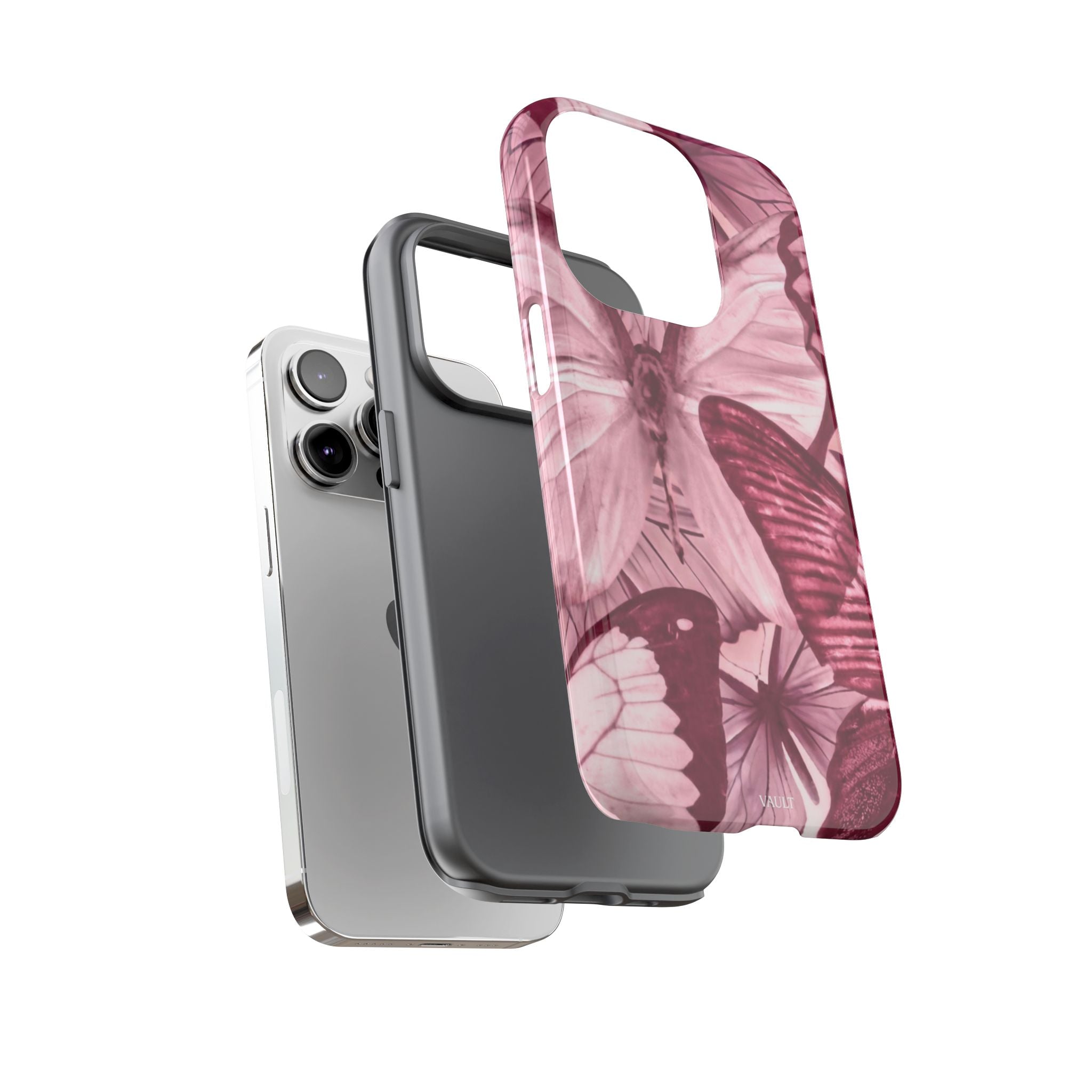 Butterfly Tough Phone Case — Vintage Pink Floral Protective Cover