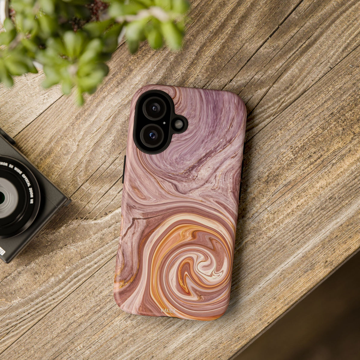 Marble Swirl Phone Case — Pink & Gold Abstract Tough Case