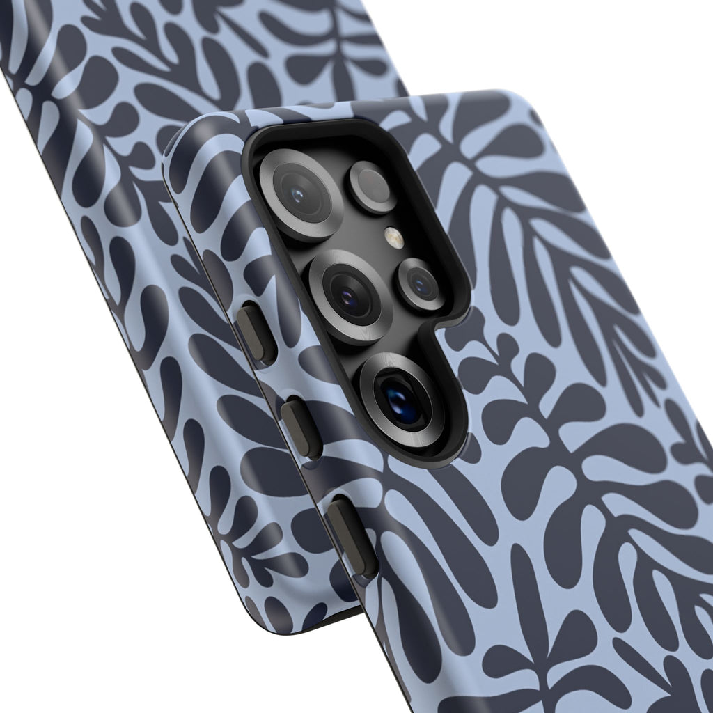 Floral Fern Tough Phone Case – Navy Blue on Light Blue, Protective Slim Cover