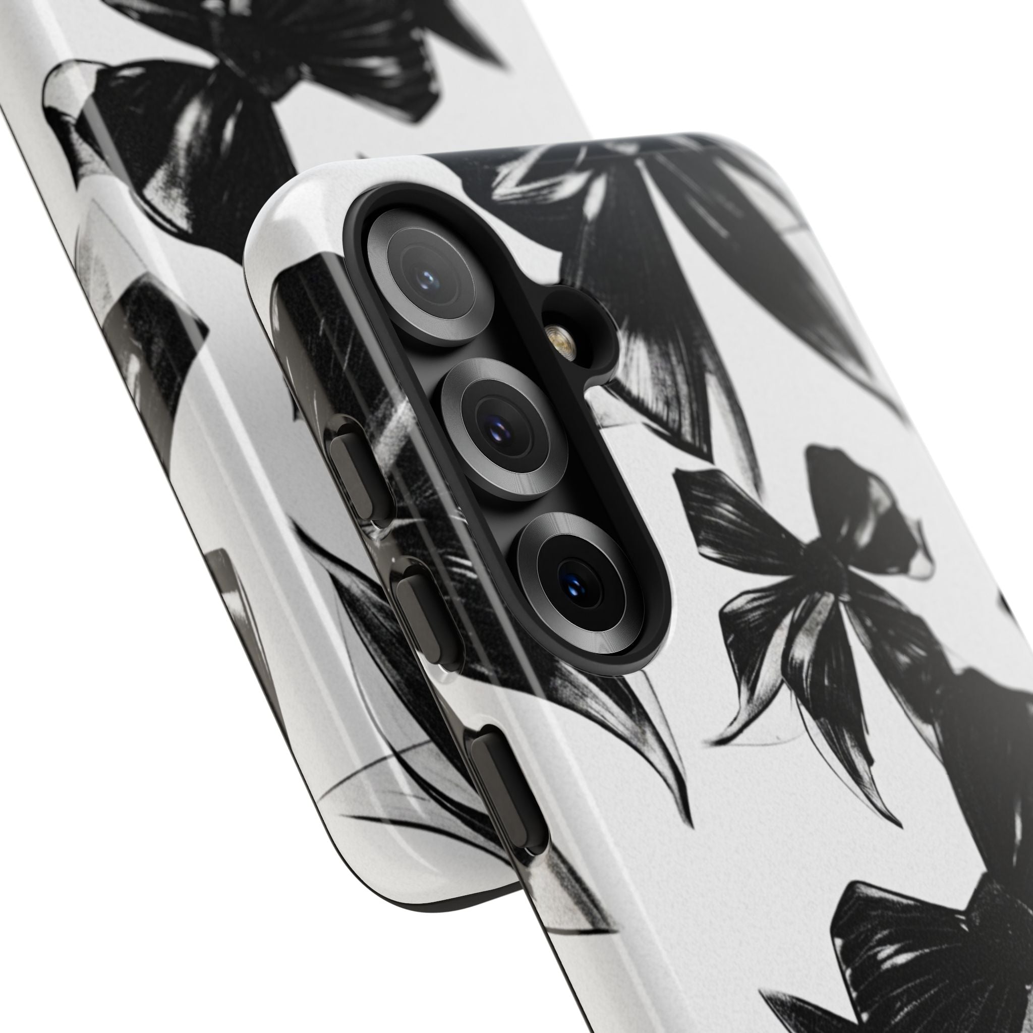 Floral Brushstroke Phone Case — Black & White Botanical Tough Case