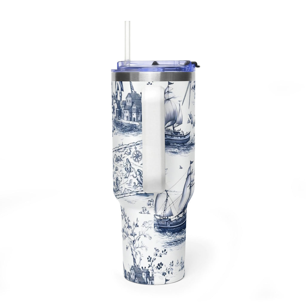 Nautical Blue Toile 40oz Thermal Tumbler