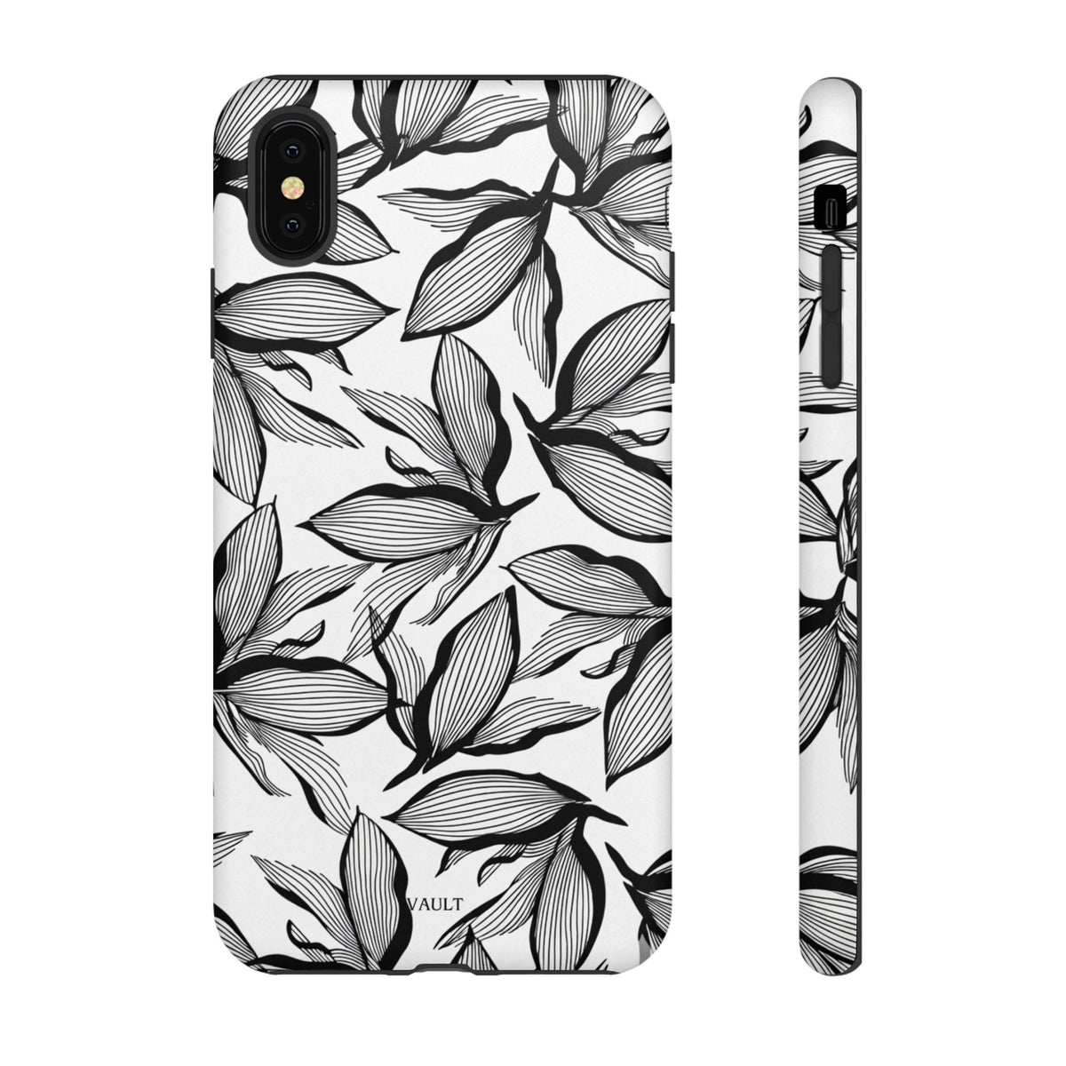 Floral Leaves Tough Phone Case – Black & White Botanical Protection