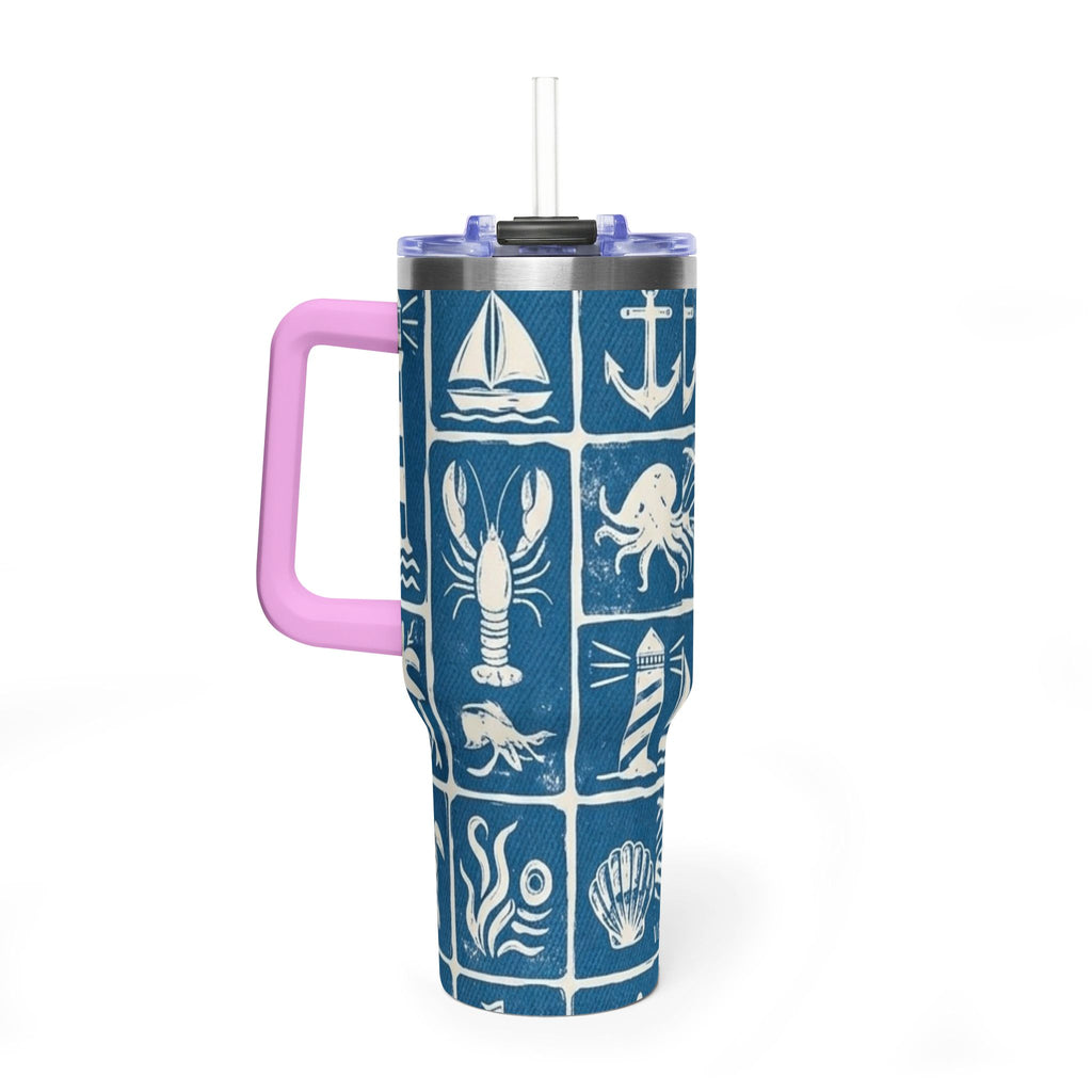 40oz Nautical Thermal Tumbler – Lighthouse, Anchor & Sea Life Travel Mug