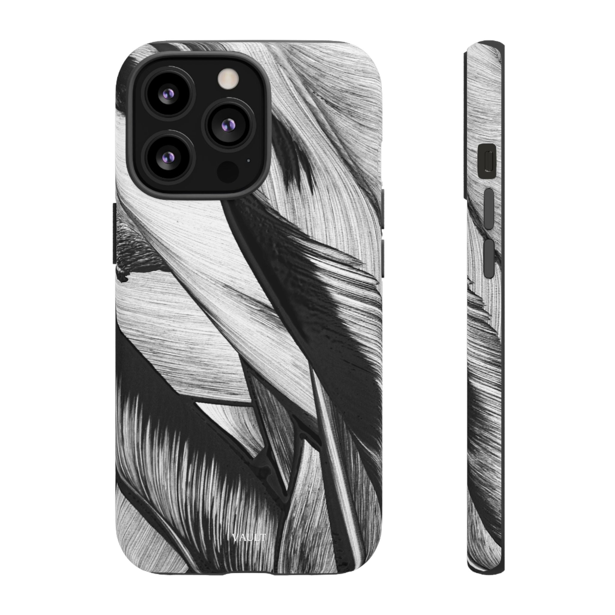 Monochrome Tropical Leaf Tough Phone Case — Black & White Botanical Protective Cover