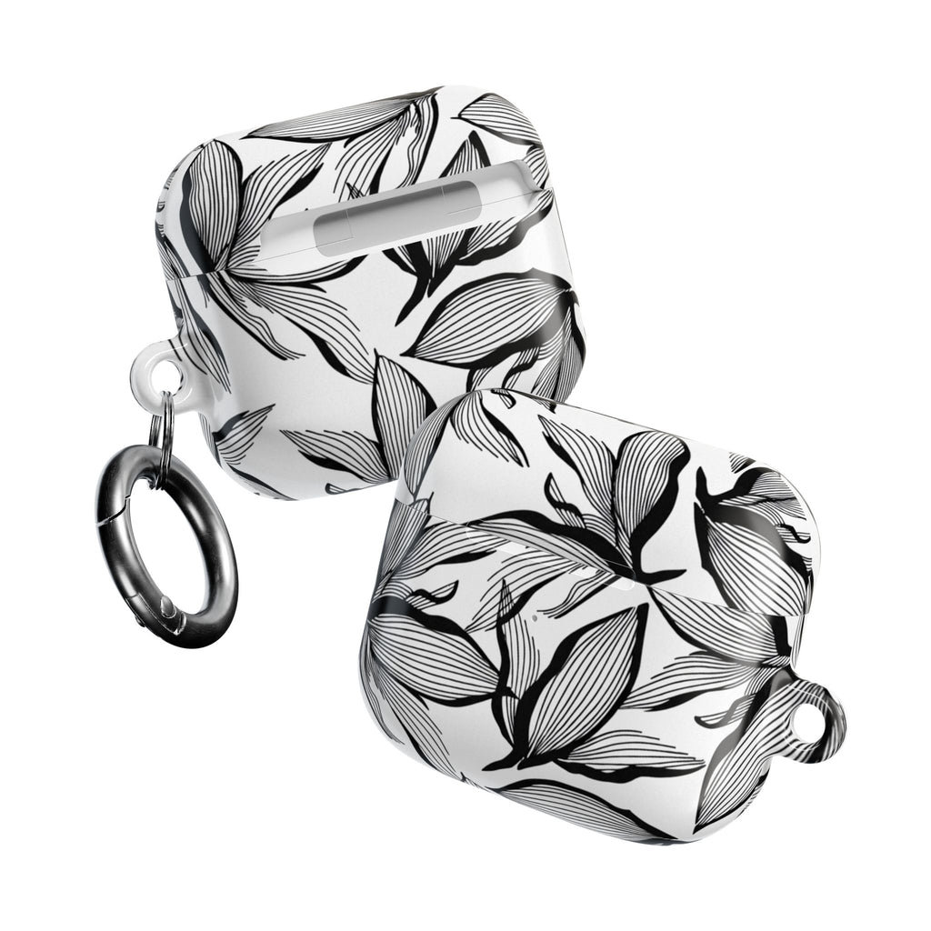 Floral Monochrome AirPod Case — Black & White Leaf Pattern