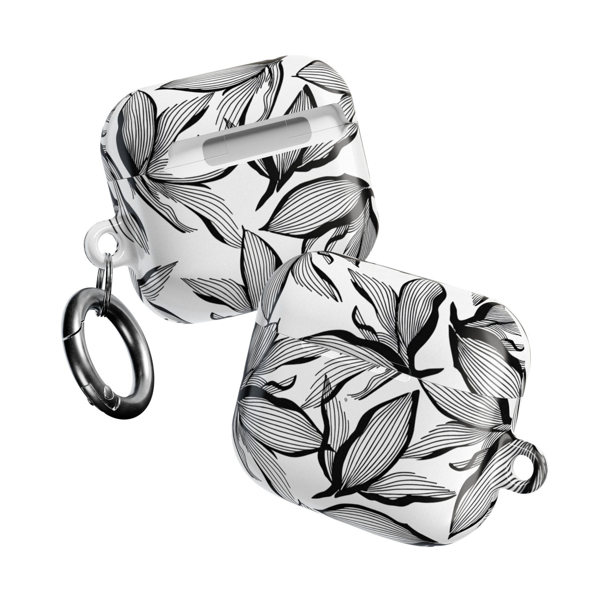 Floral Monochrome AirPod Case — Black & White Leaf Pattern
