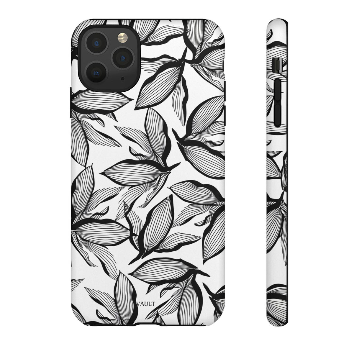 Floral Leaves Tough Phone Case – Black & White Botanical Protection
