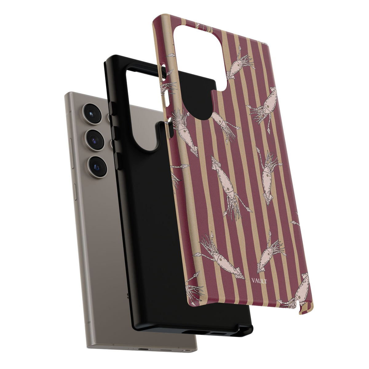 Phone Case - Vintage Shrimp Pattern on Burgundy Stripes