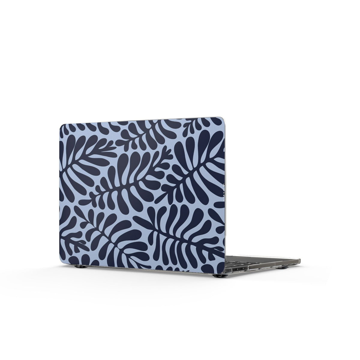Blue Botanical Clear MacBook Case — Navy Leaf Pattern Laptop Cover