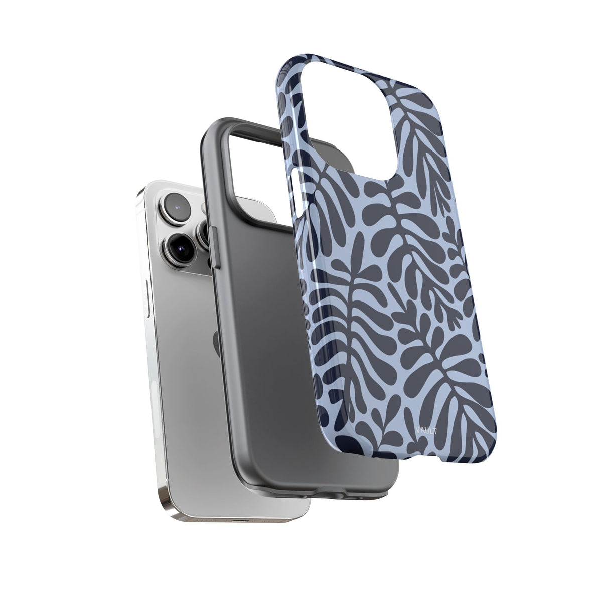 Floral Fern Tough Phone Case – Navy Blue on Light Blue, Protective Slim Cover