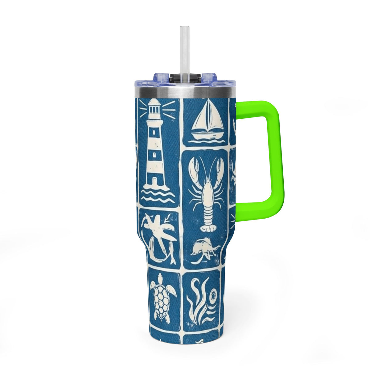 40oz Nautical Thermal Tumbler – Lighthouse, Anchor & Sea Life Travel Mug
