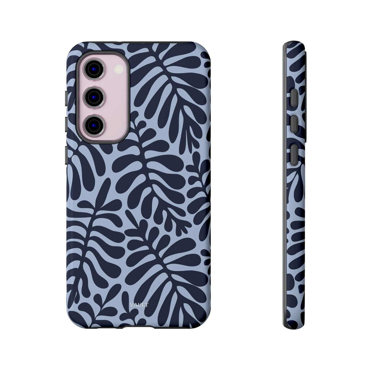 Floral Fern Tough Phone Case – Navy Blue on Light Blue, Protective Slim Cover