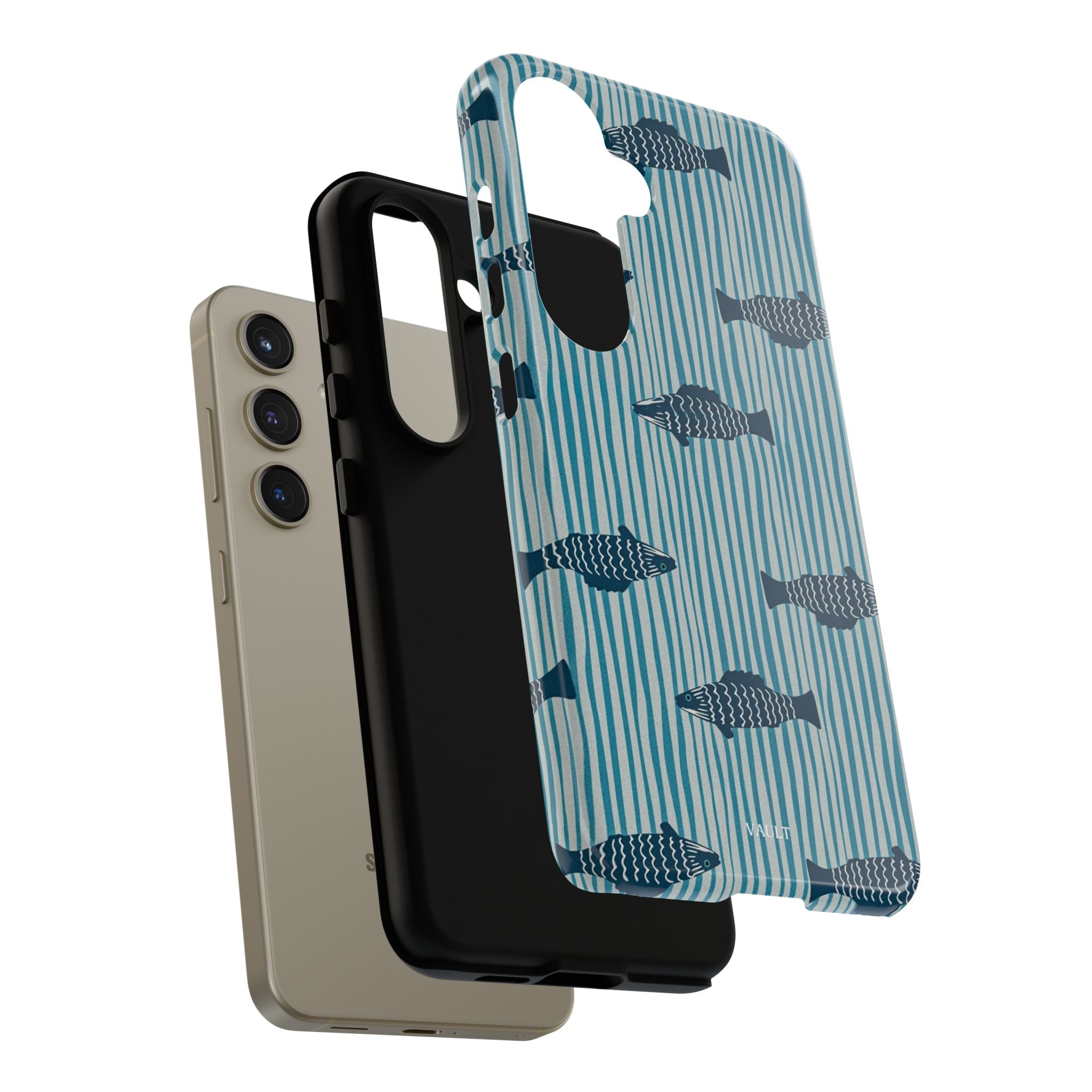 Fish Pattern Tough Phone Case — Blue Striped Ocean Design