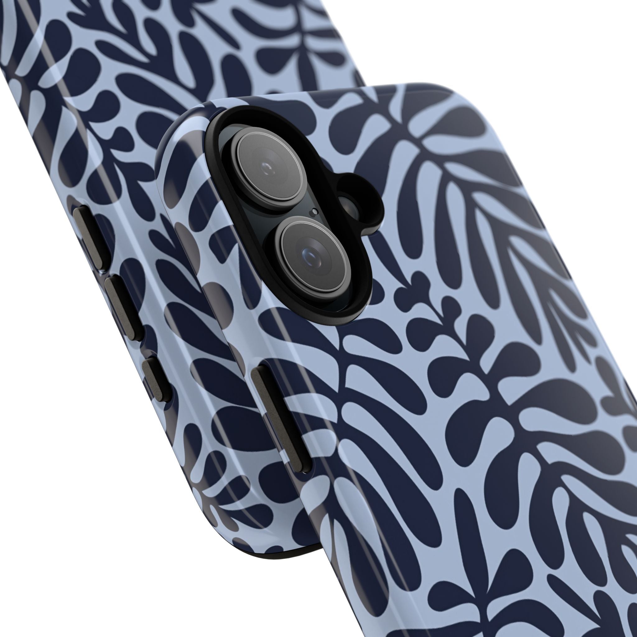 Floral Fern Tough Phone Case – Navy Blue on Light Blue, Protective Slim Cover