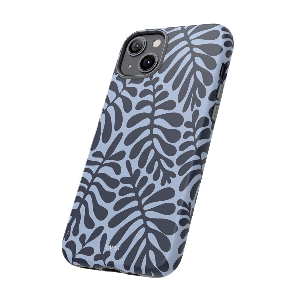 Floral Fern Tough Phone Case – Navy Blue on Light Blue, Protective Slim Cover
