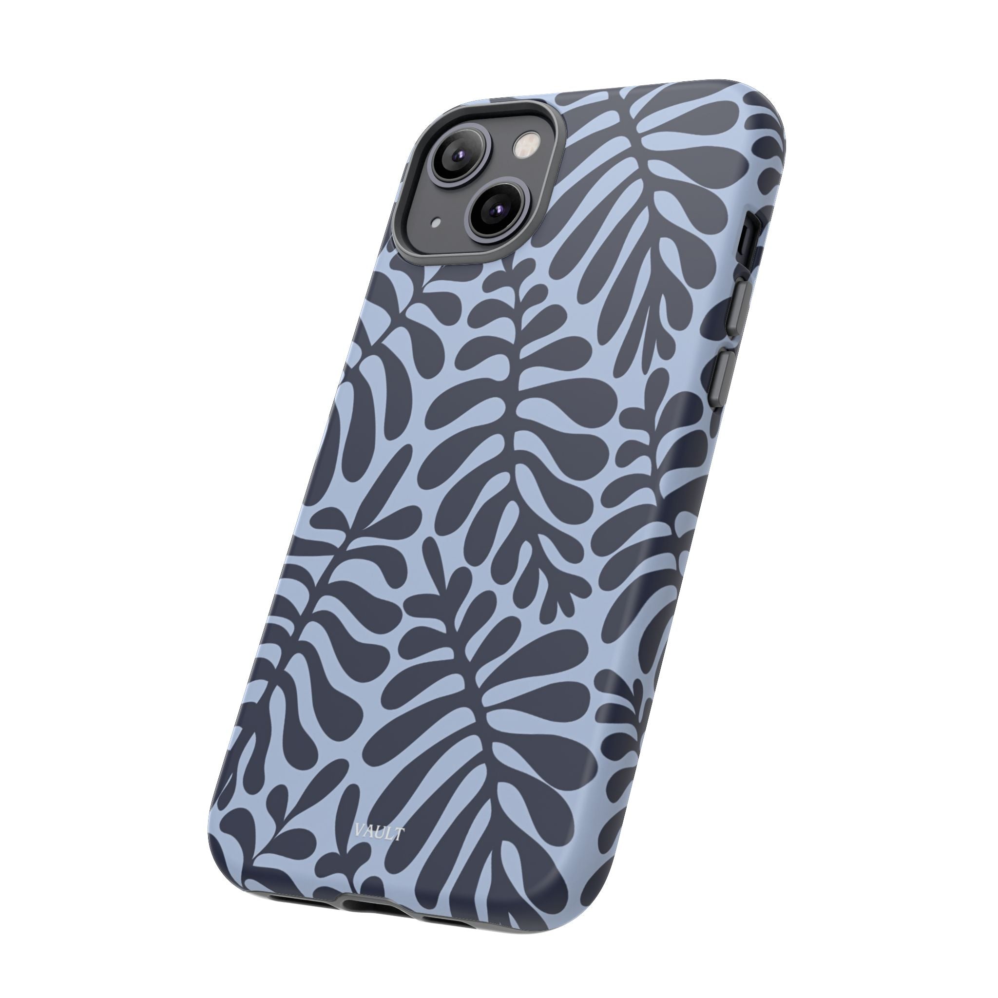 Floral Fern Tough Phone Case – Navy Blue on Light Blue, Protective Slim Cover