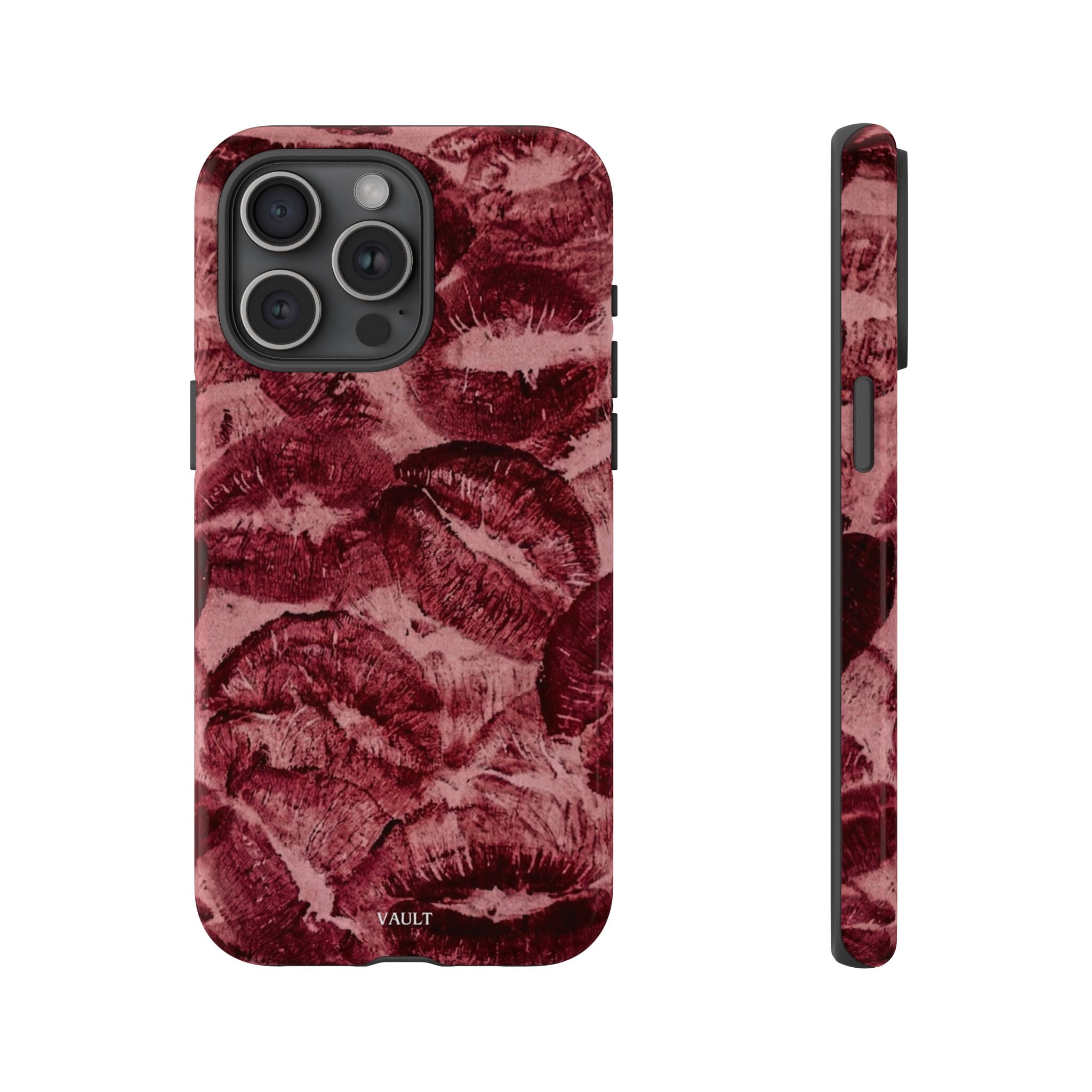 Kiss Print Phone Case – Burgundy Lip Pattern Protective Phone Cover
