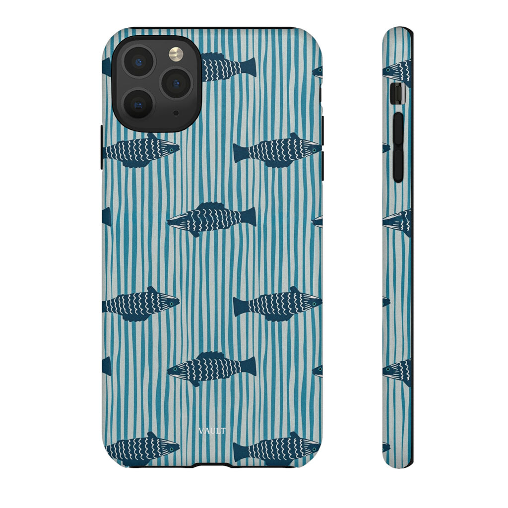 Fish Pattern Tough Phone Case — Blue Striped Ocean Design