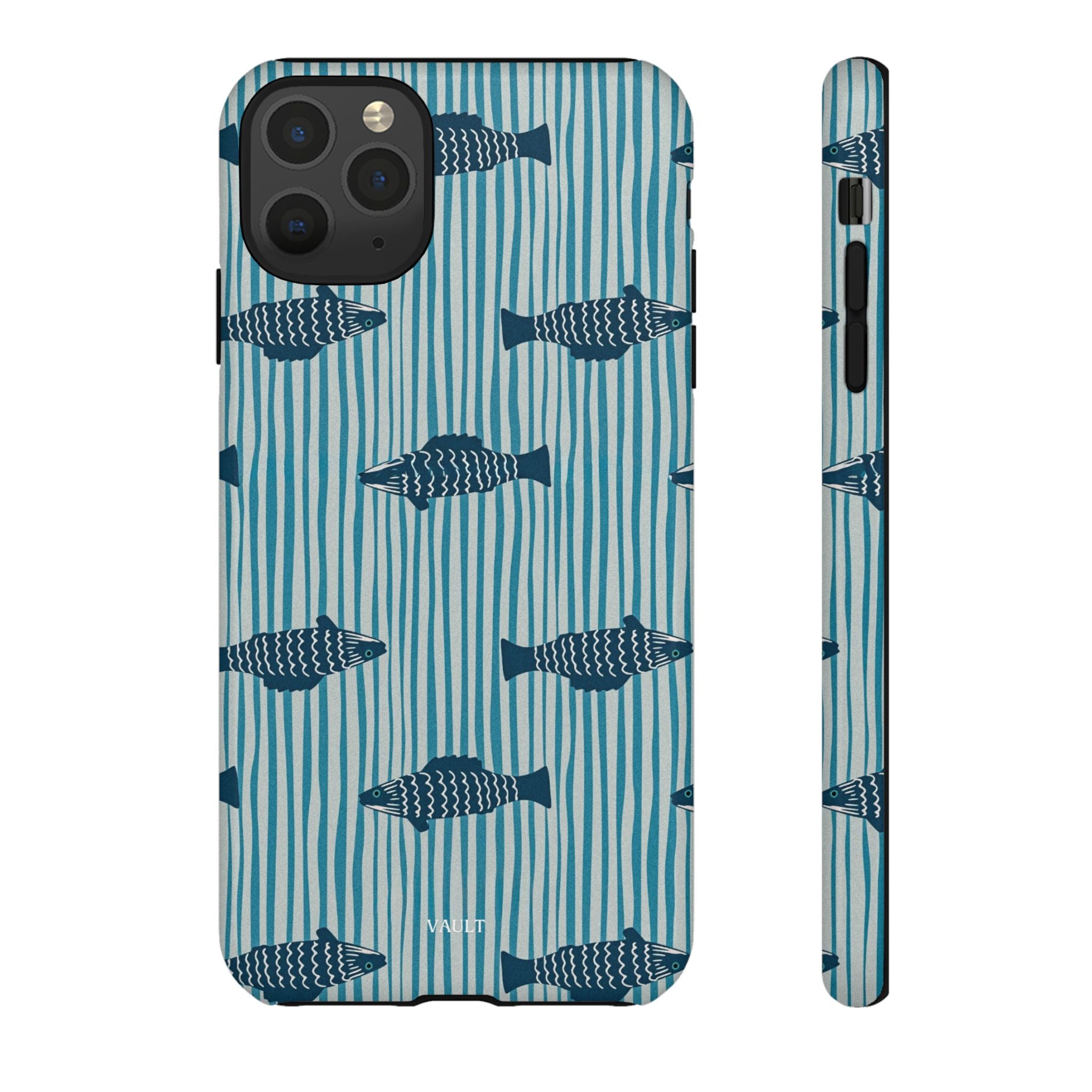 Fish Pattern Tough Phone Case — Blue Striped Ocean Design