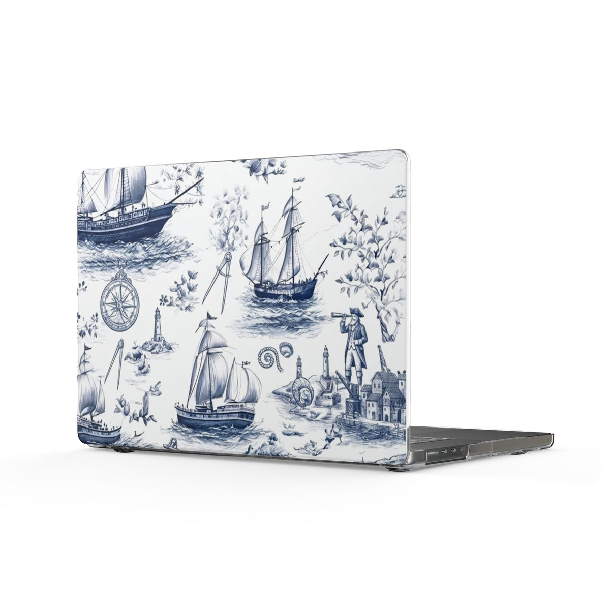 Nautical Toile MacBook Case — Blue Sailboat Laptop Cover
