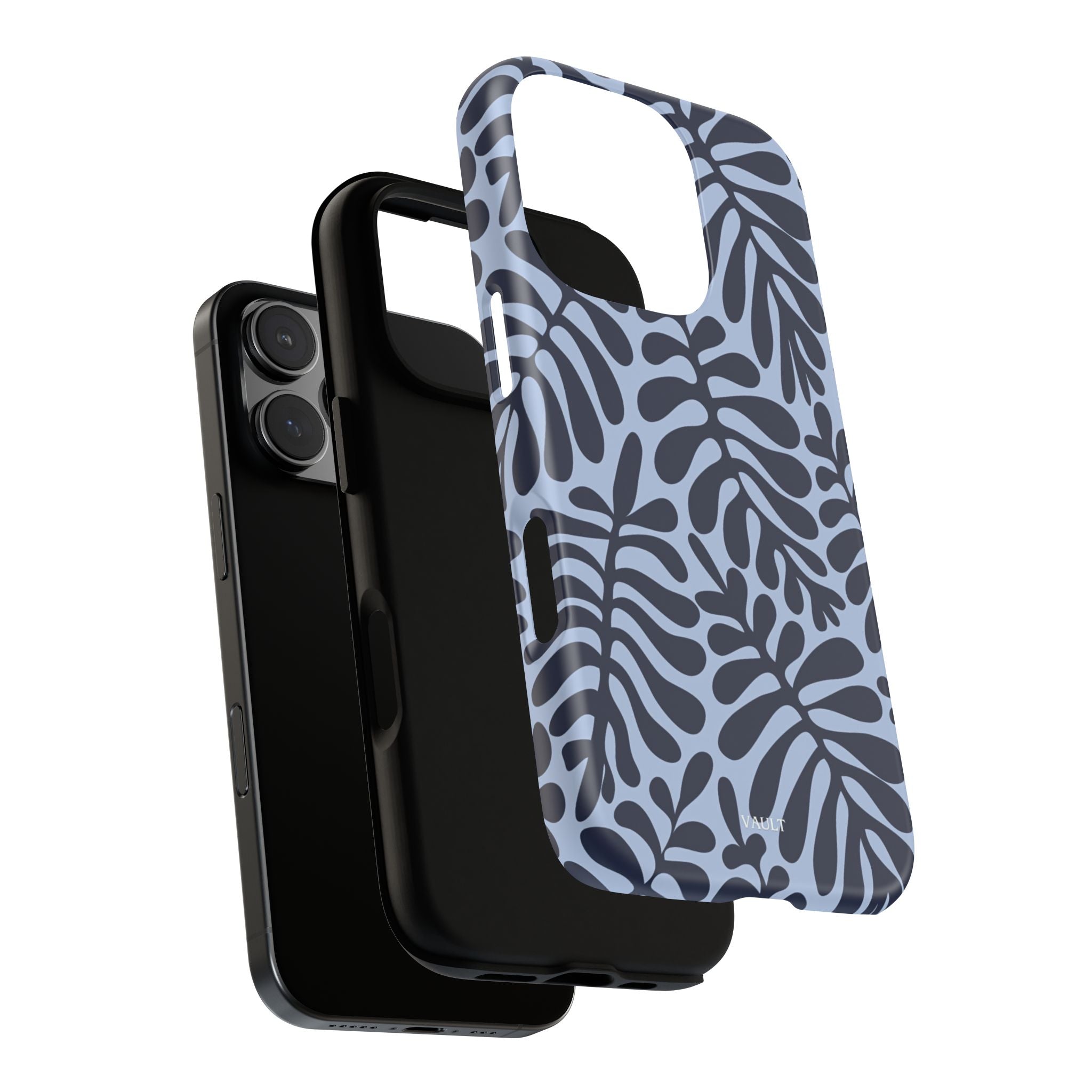 Floral Fern Tough Phone Case – Navy Blue on Light Blue, Protective Slim Cover