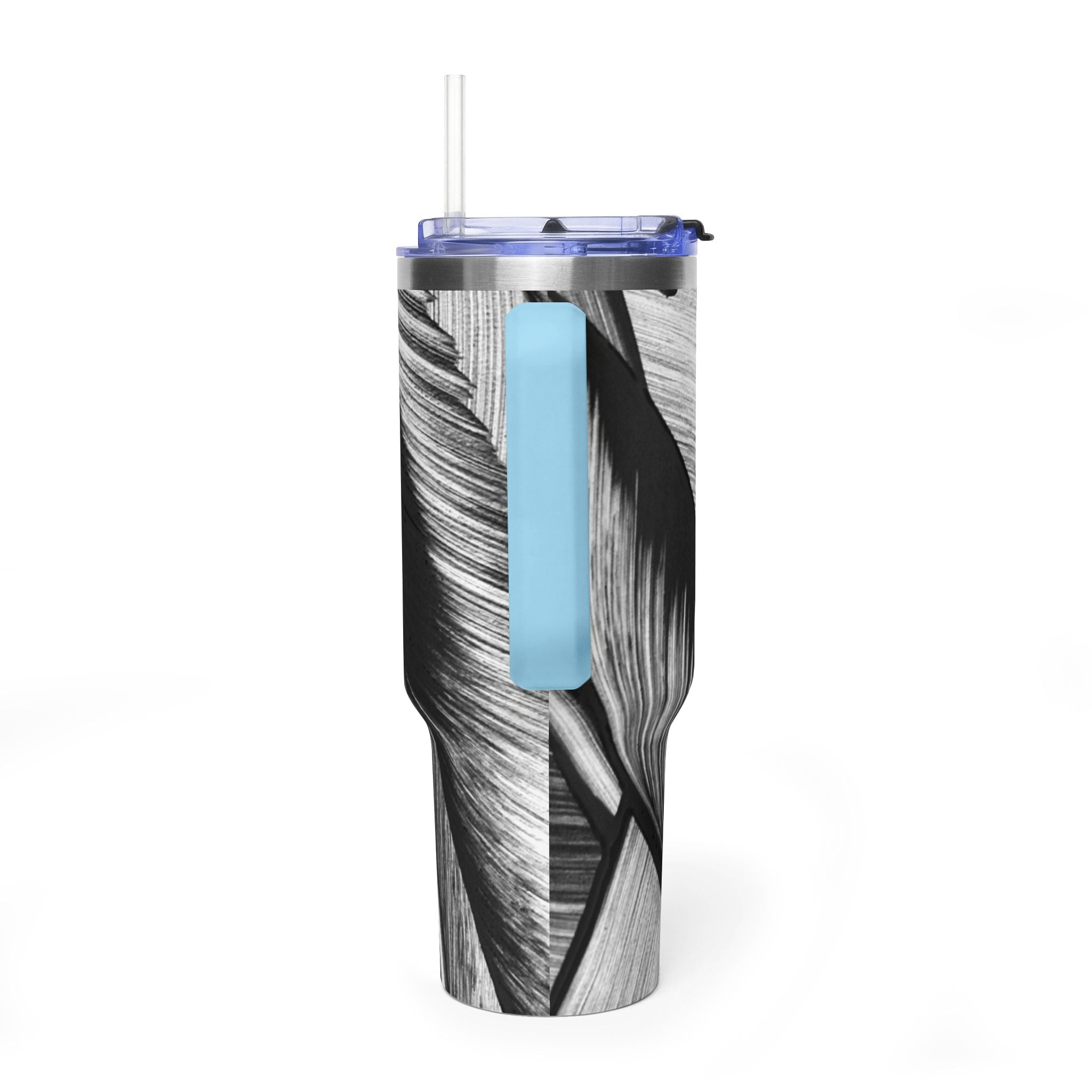 40oz Black & White Tropical Leaf Thermal Tumbler