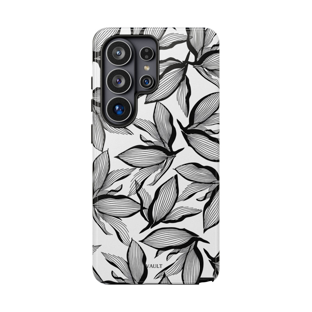Floral Leaves Tough Phone Case – Black & White Botanical Protection