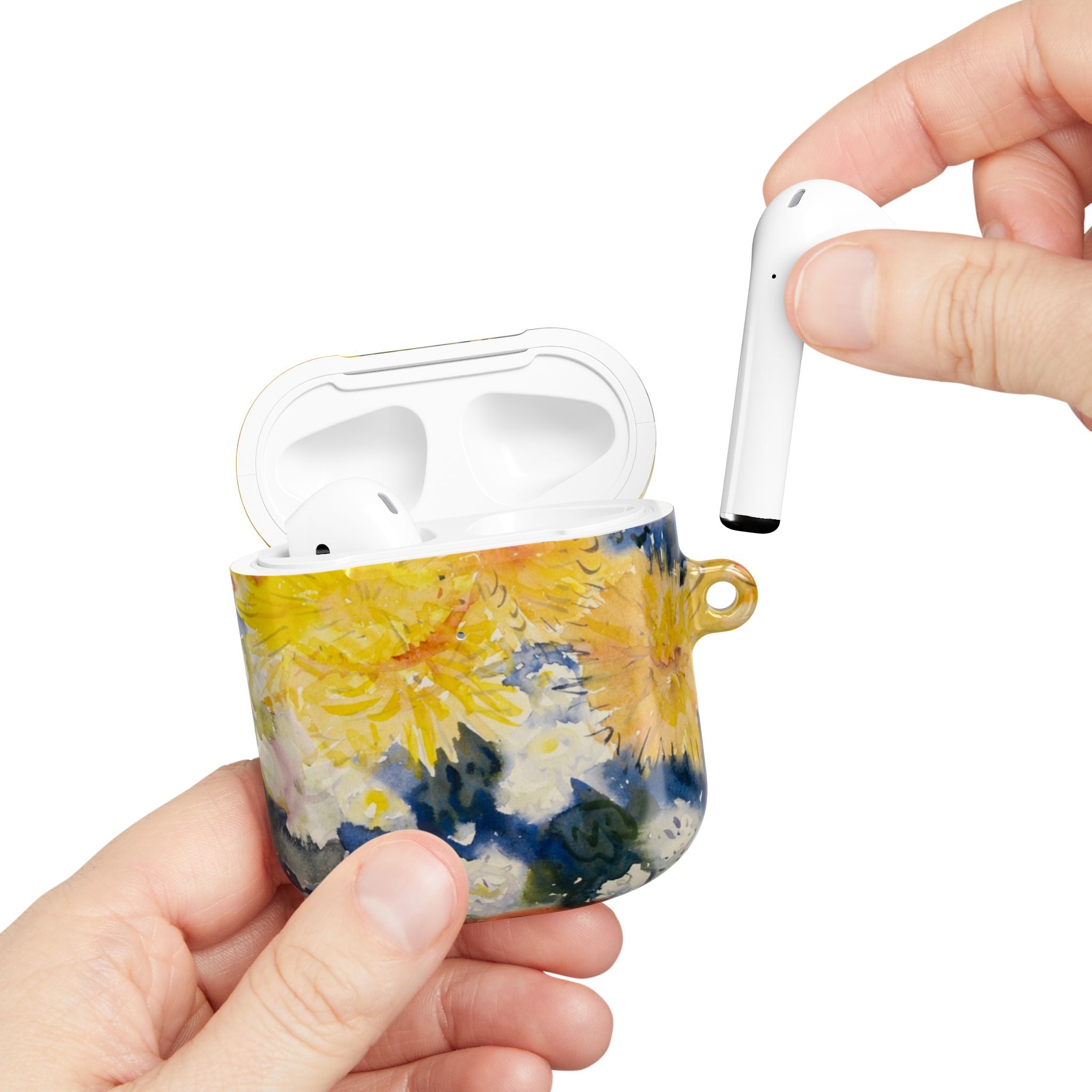 Floral Watercolor AirPod Case — Yellow Blue Sunflower Art Protective Cover