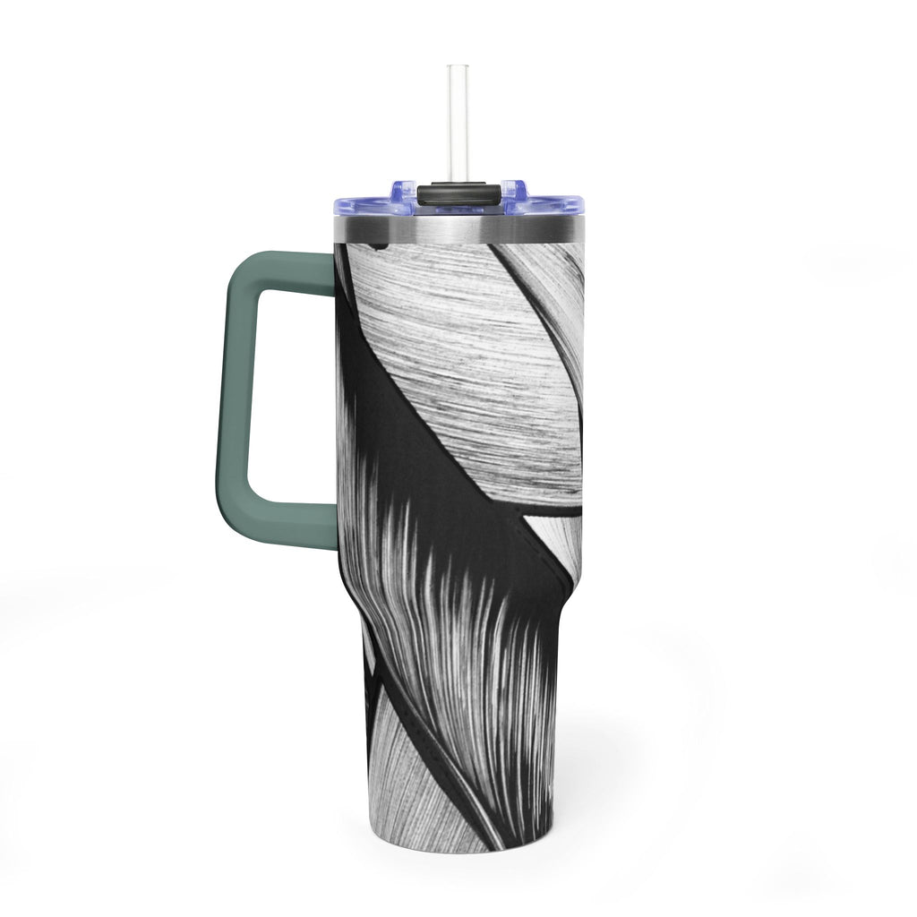 40oz Black & White Tropical Leaf Thermal Tumbler