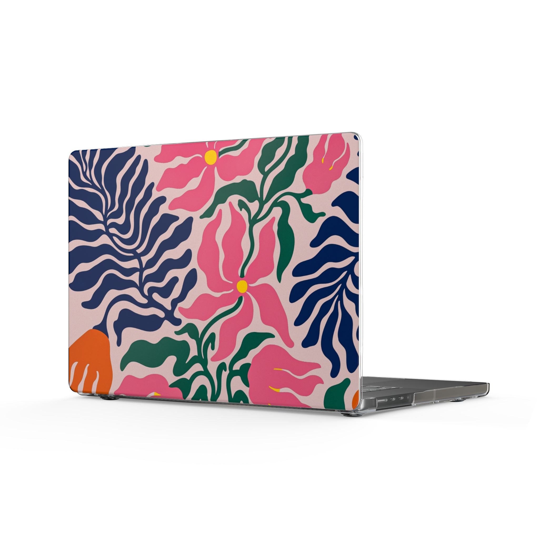 Floral Tropics MacBook Case — Bold Pink & Navy Leaf Pattern