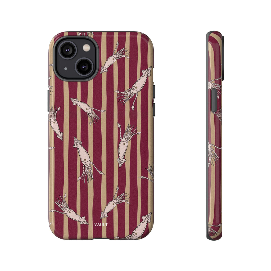Phone Case - Vintage Shrimp Pattern on Burgundy Stripes
