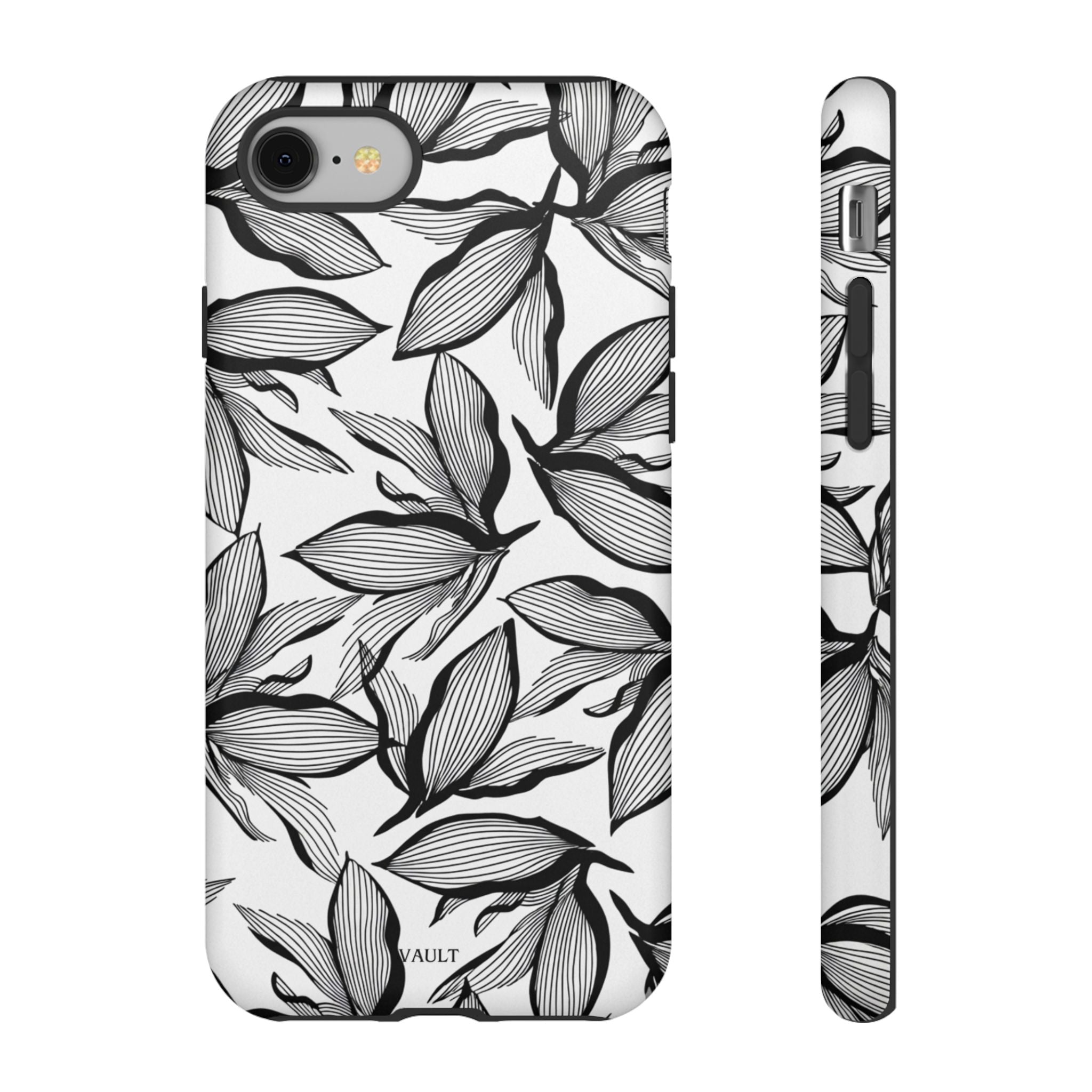 Floral Leaves Tough Phone Case – Black & White Botanical Protection