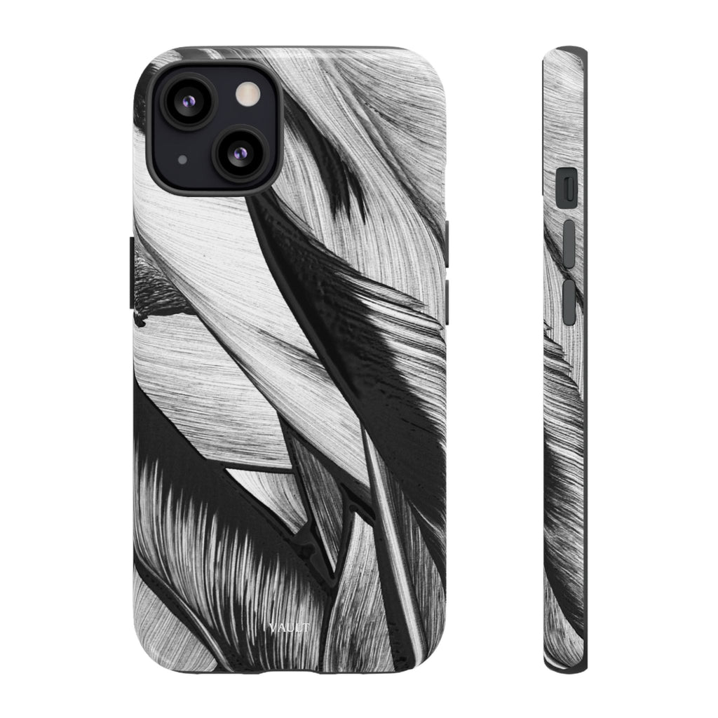 Monochrome Tropical Leaf Tough Phone Case — Black & White Botanical Protective Cover