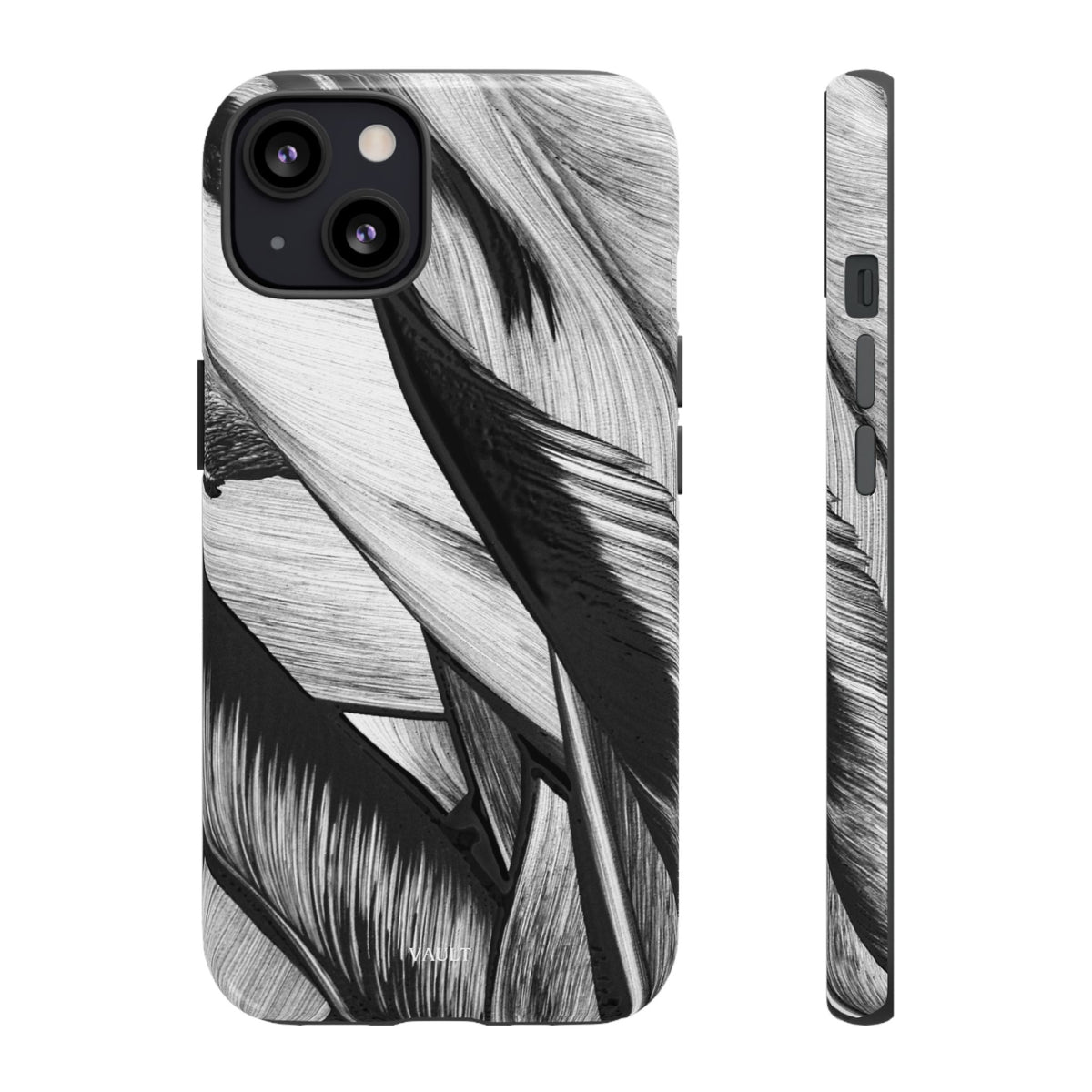 Monochrome Tropical Leaf Tough Phone Case — Black & White Botanical Protective Cover