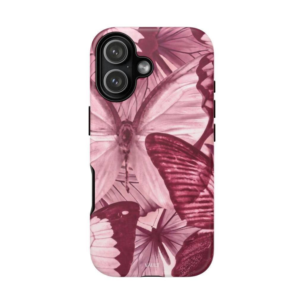 Butterfly Tough Phone Case — Vintage Pink Floral Protective Cover