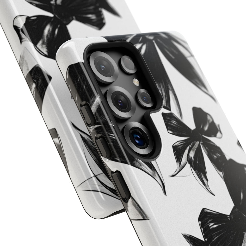 Floral Brushstroke Phone Case — Black & White Botanical Tough Case