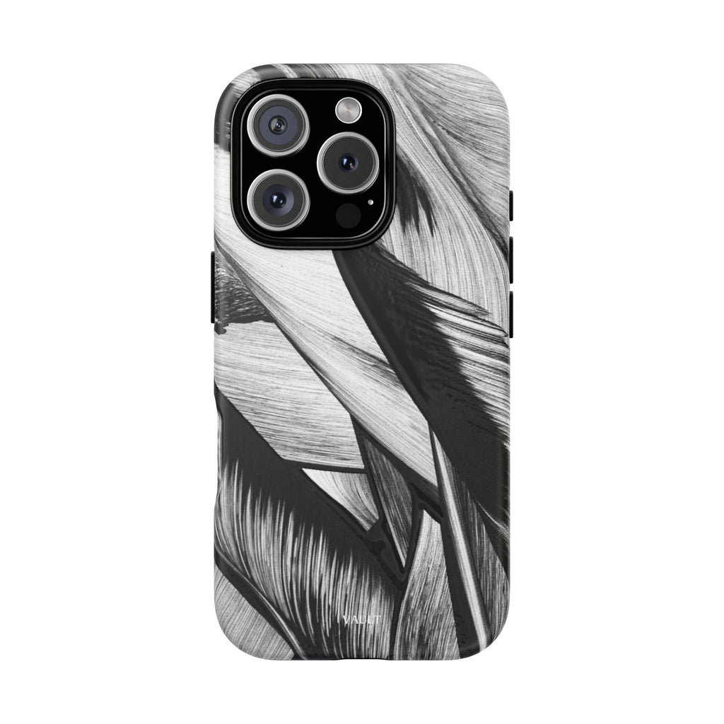 Monochrome Tropical Leaf Tough Phone Case — Black & White Botanical Protective Cover