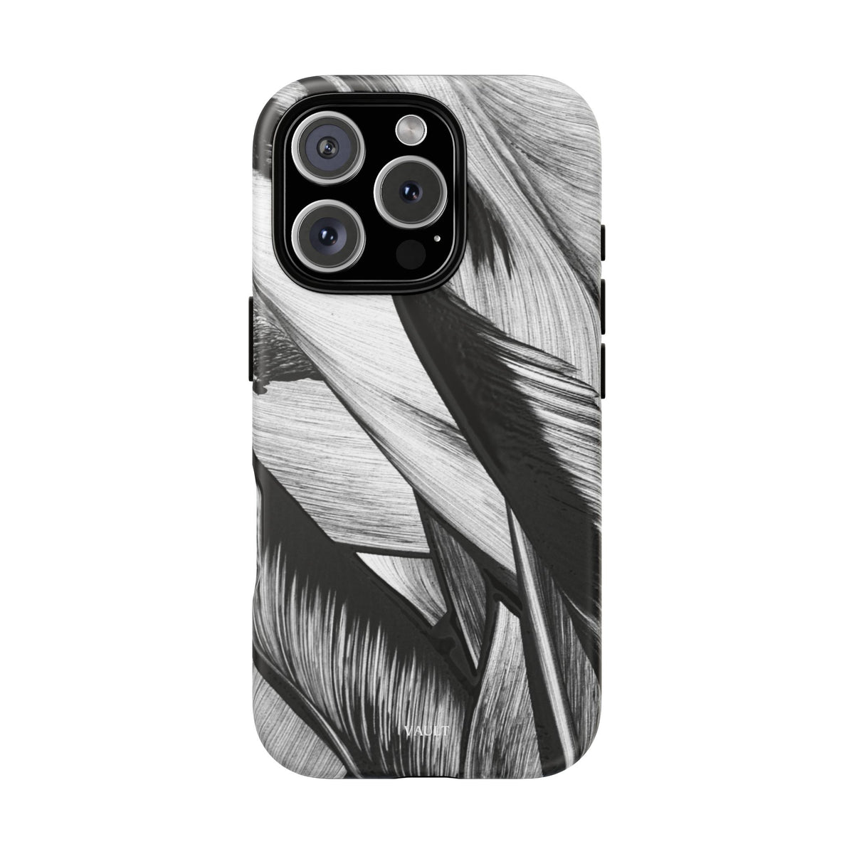 Monochrome Tropical Leaf Tough Phone Case — Black & White Botanical Protective Cover