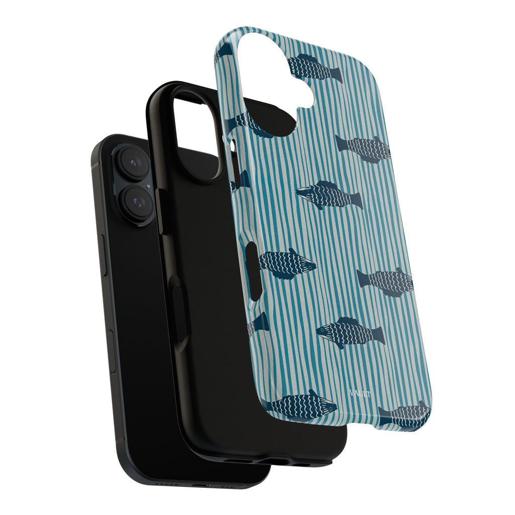 Fish Pattern Tough Phone Case — Blue Striped Ocean Design