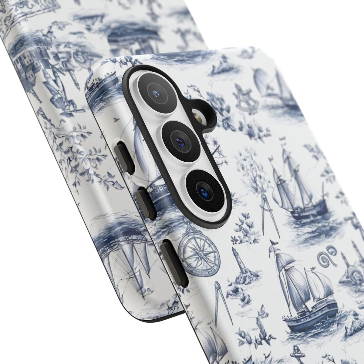Nautical Vintage Ship Tough Phone Case — Blue Toile Sailboat Pattern
