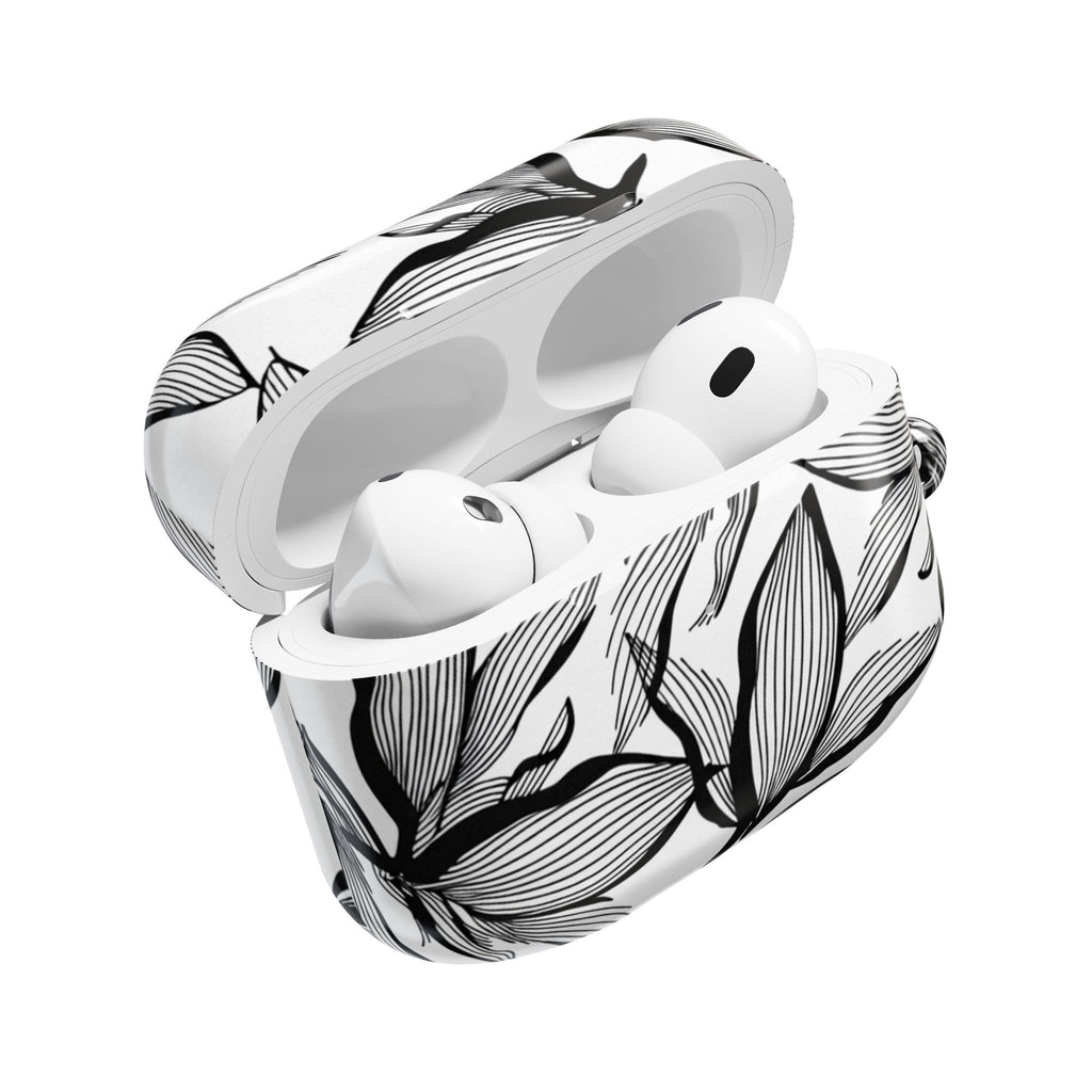 Floral Monochrome AirPod Case — Black & White Leaf Pattern