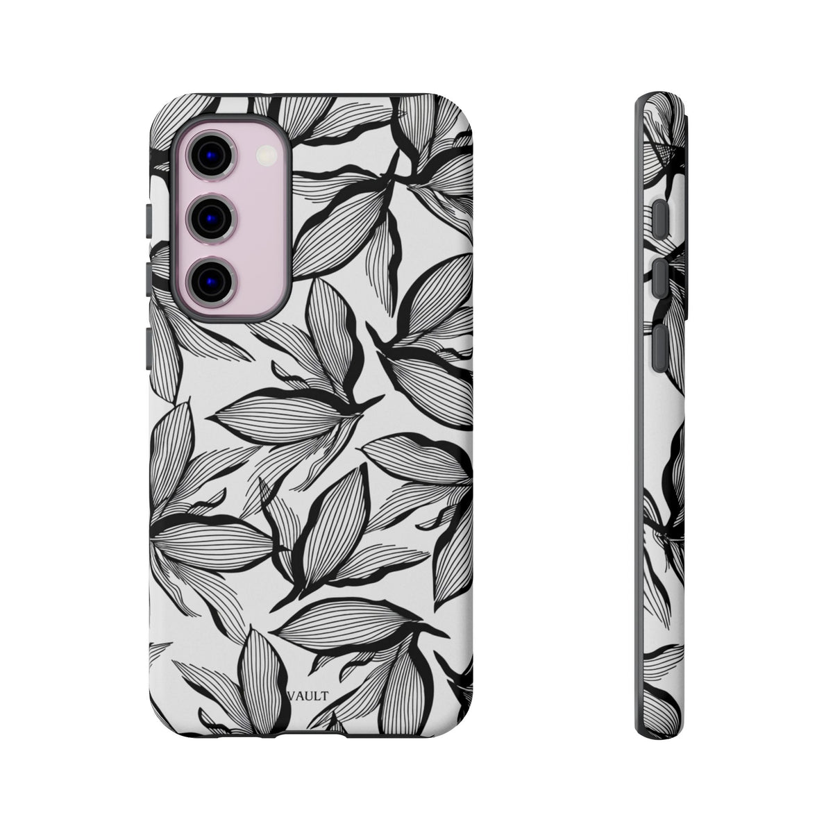 Floral Leaves Tough Phone Case – Black & White Botanical Protection